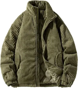 Hgvcfcv Men Corduroy Jacket Cotton-Padded Jacket Men's Coat Warm Stand-Up Collar Top