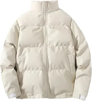 Hgvcfcv Men Thicken Thermal Cotton-Padded Jacket Loose Stand-Up Collar Coat Winter Quilted Coat
