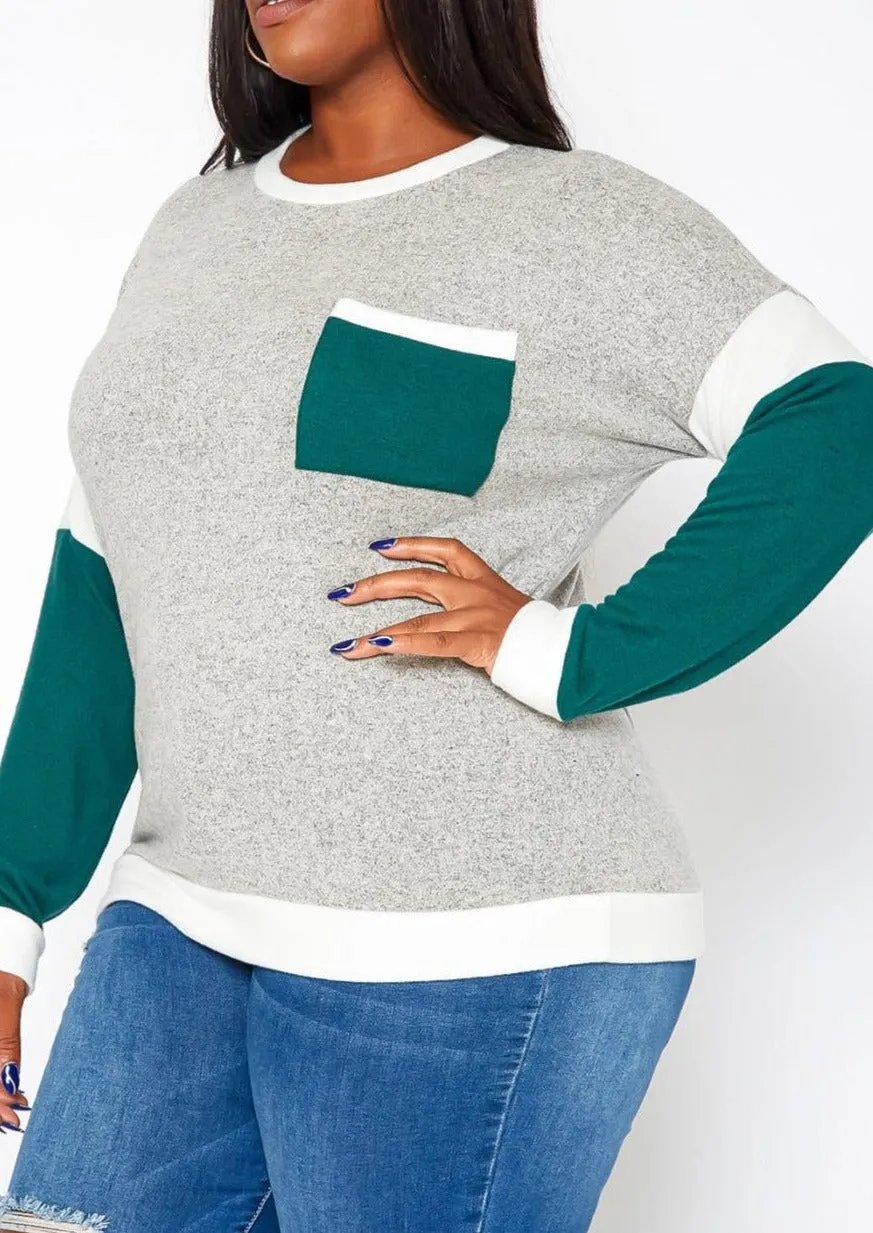 Hi Curvy Plus Size Color Block Knit Sweater
