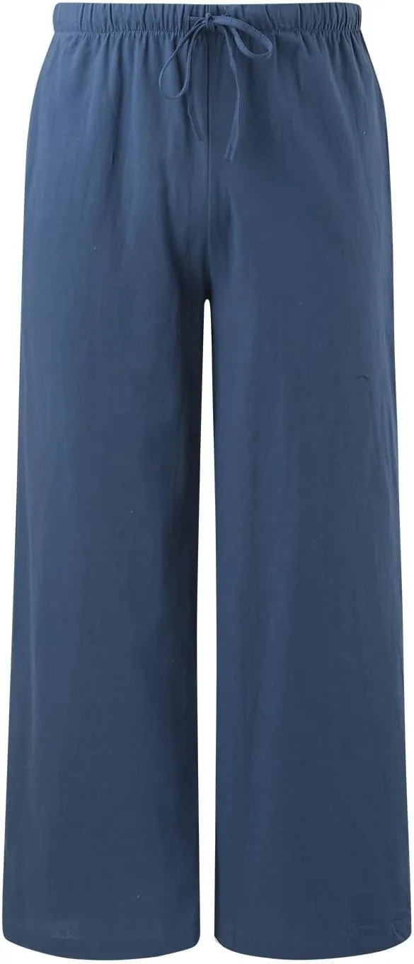 High Waisted Linen Pants for Women Casual Wide Leg Flowy Palazzo Pants Elastic Waist Lightweight Summer Beach Pant