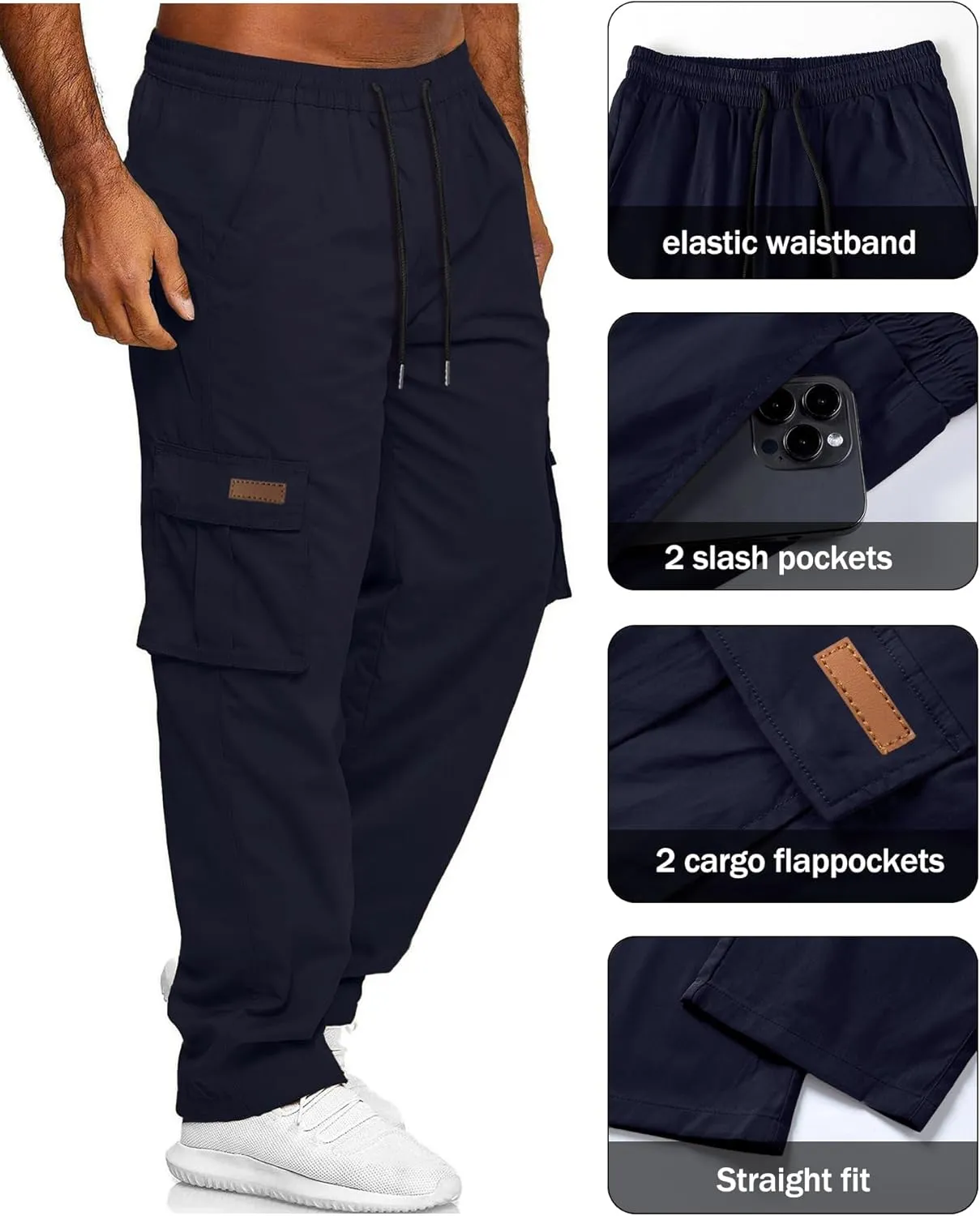 HOTake Men's Casual Cargo Sweatpants Waist Drawstring Joggers Hiking Tactical Pants for Men with Pockets