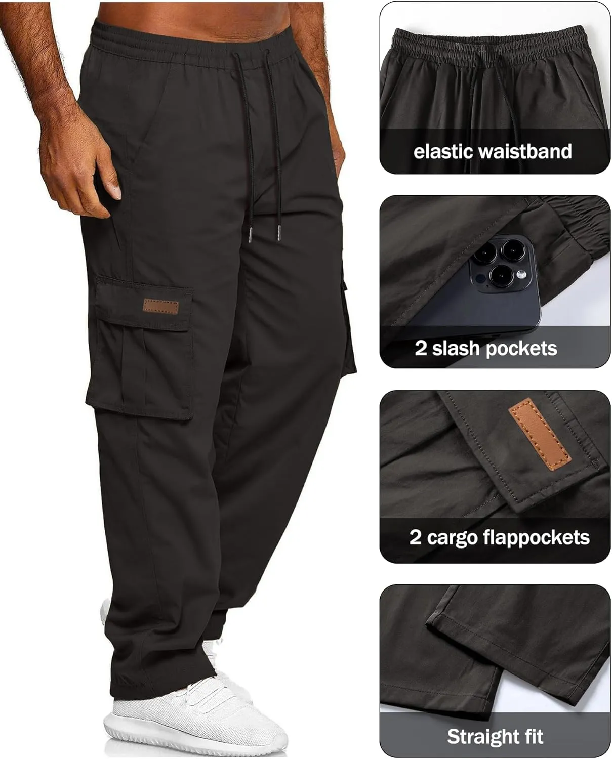 HOTake Men's Casual Cargo Sweatpants Waist Drawstring Joggers Hiking Tactical Pants for Men with Pockets
