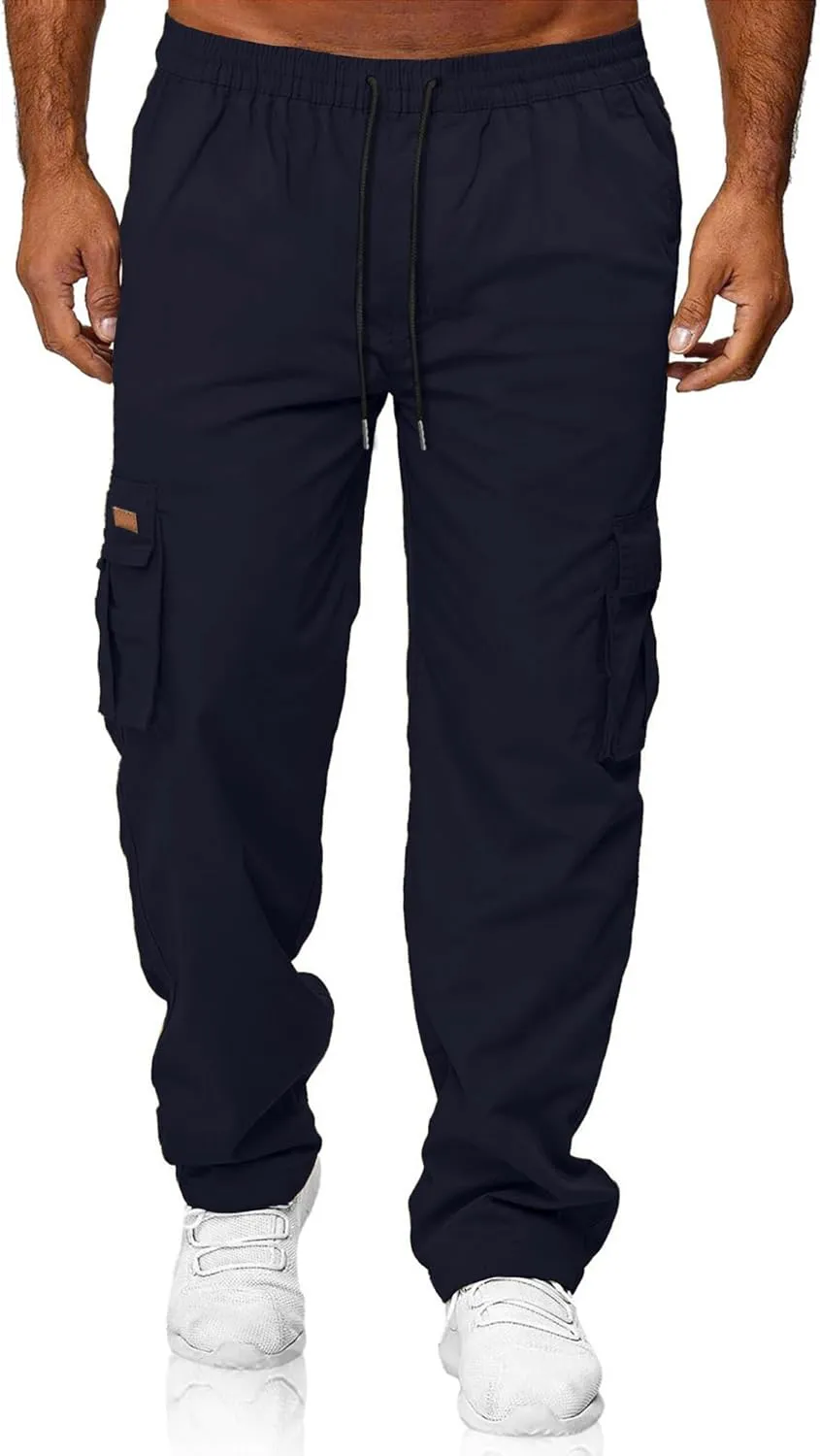 HOTake Men's Casual Cargo Sweatpants Waist Drawstring Joggers Hiking Tactical Pants for Men with Pockets