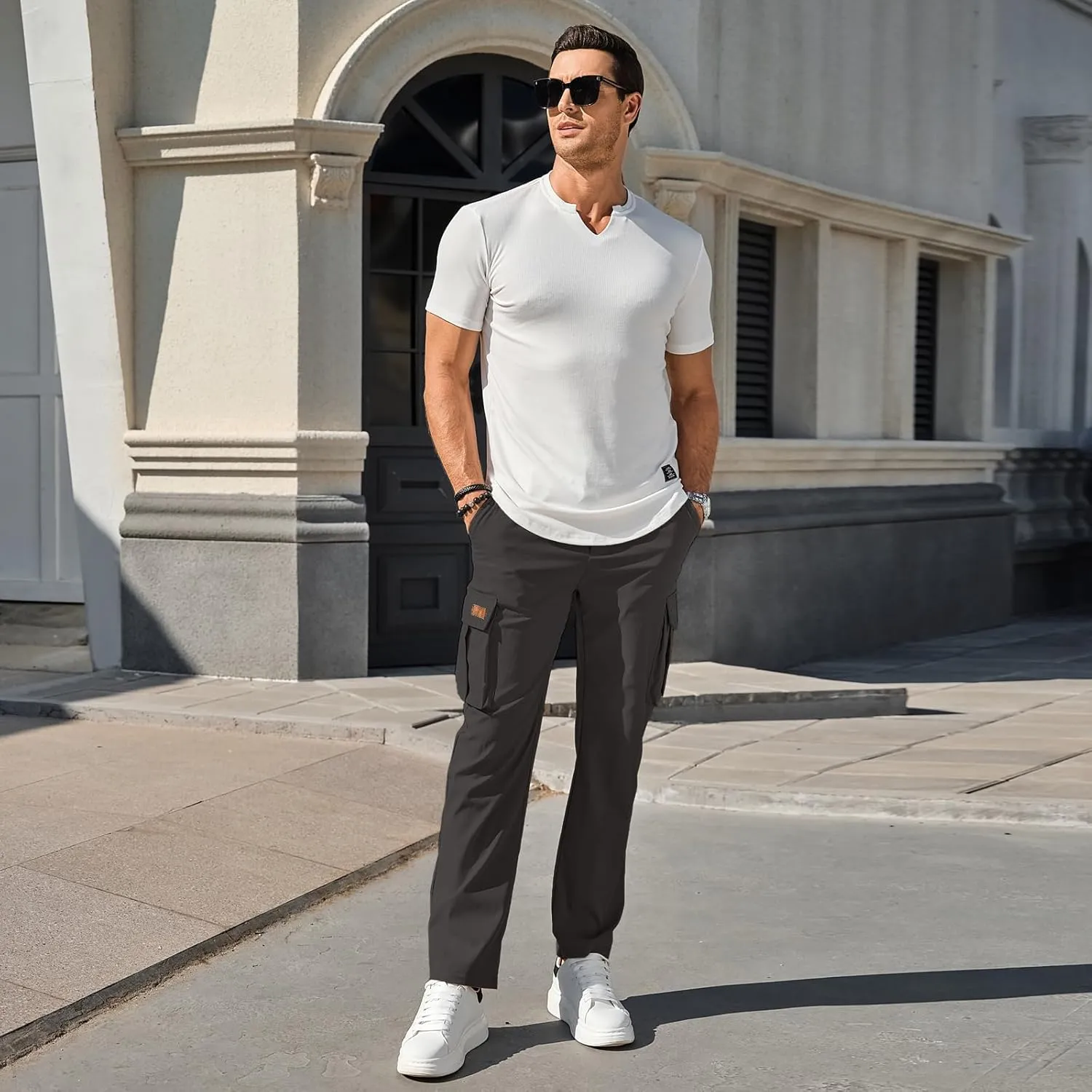 HOTake Men's Casual Cargo Sweatpants Waist Drawstring Joggers Hiking Tactical Pants for Men with Pockets