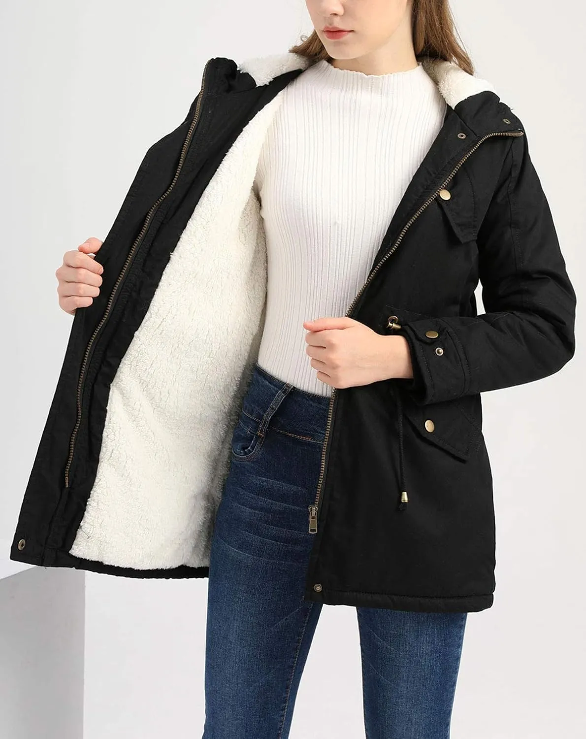 HOW'ON Women's Hooded Winter Coat Warm Fleeced Lined Long Jackets Thicken Parka Jacket