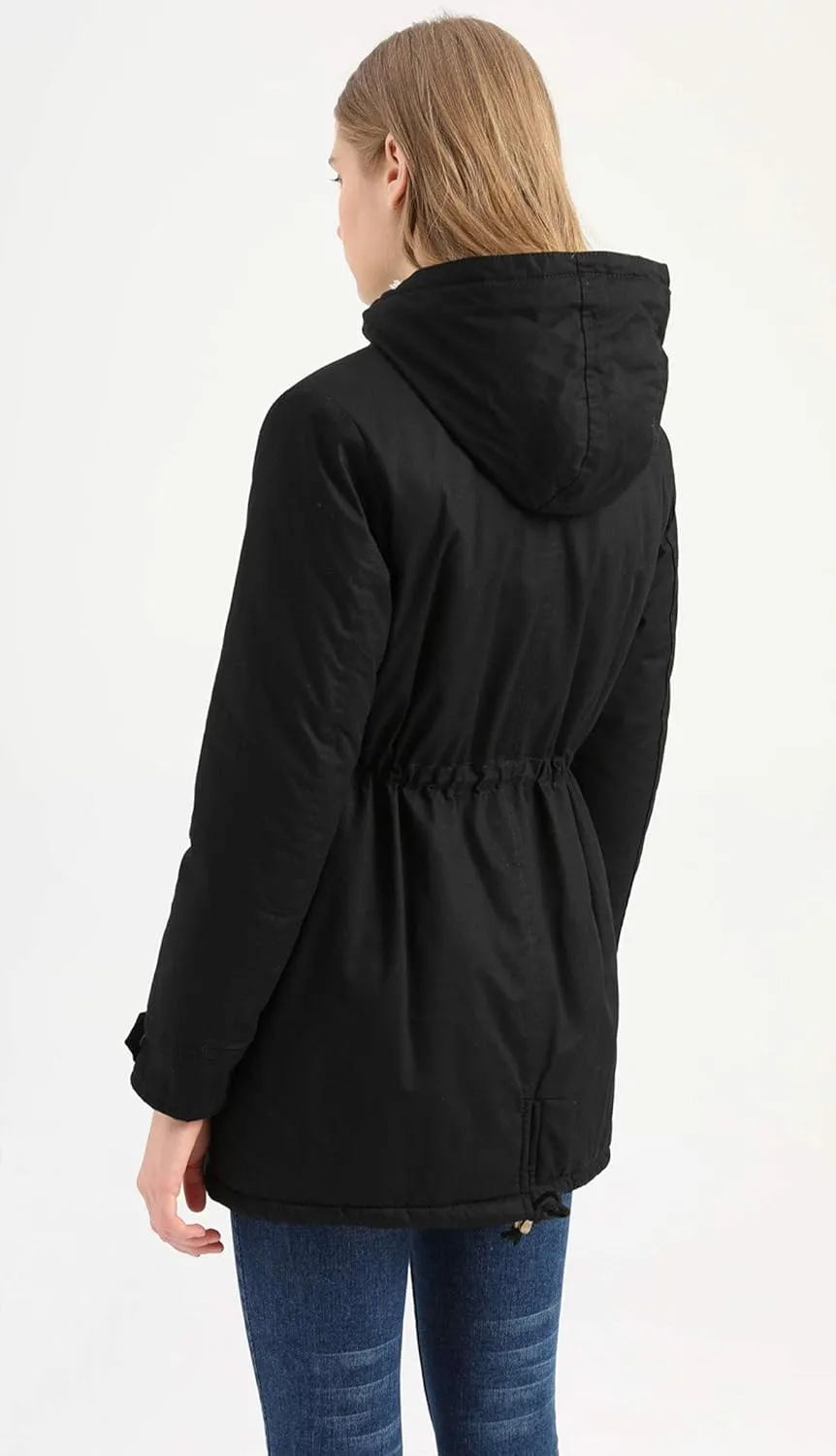 HOW'ON Women's Hooded Winter Coat Warm Fleeced Lined Long Jackets Thicken Parka Jacket
