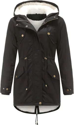 HOW'ON Women's Hooded Winter Coat Warm Fleeced Lined Long Jackets Thicken Parka Jacket