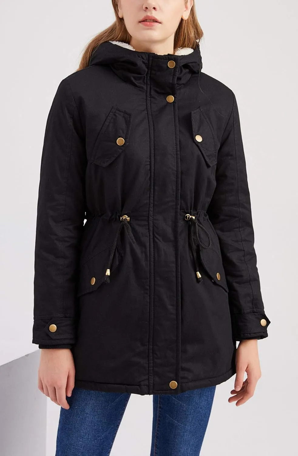 HOW'ON Women's Hooded Winter Coat Warm Fleeced Lined Long Jackets Thicken Parka Jacket