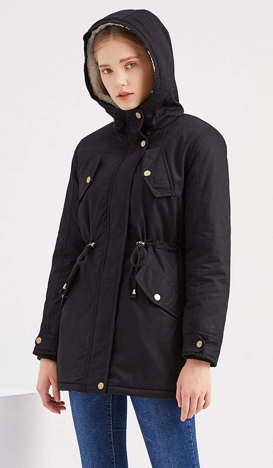 HOW'ON Women's Hooded Winter Coat Warm Fleeced Lined Long Jackets Thicken Parka Jacket