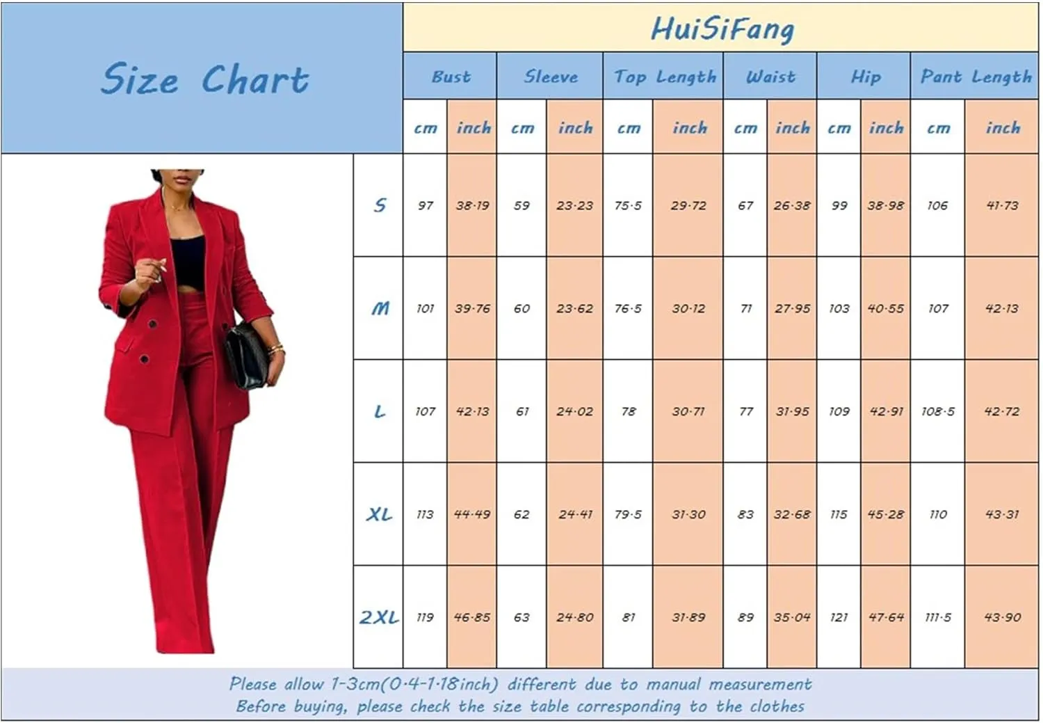 HuiSiFang Women's Business Casual Suits 2 Piece Dressy Blazer and Loose Straight Leg Pants Set