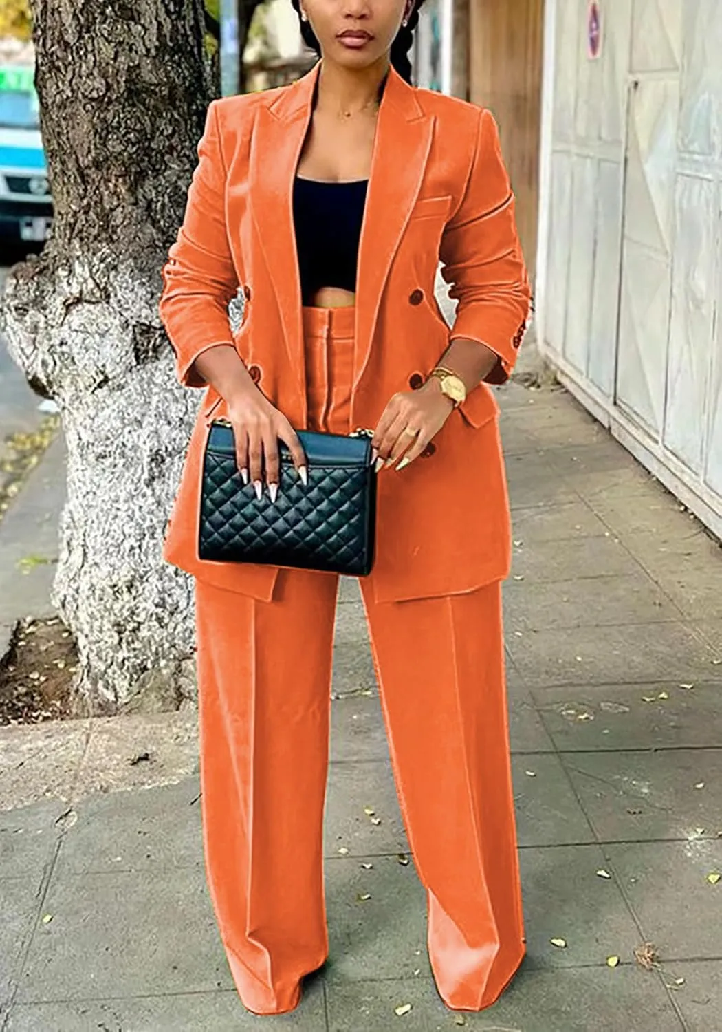 HuiSiFang Women's Business Casual Suits 2 Piece Dressy Blazer and Loose Straight Leg Pants Set