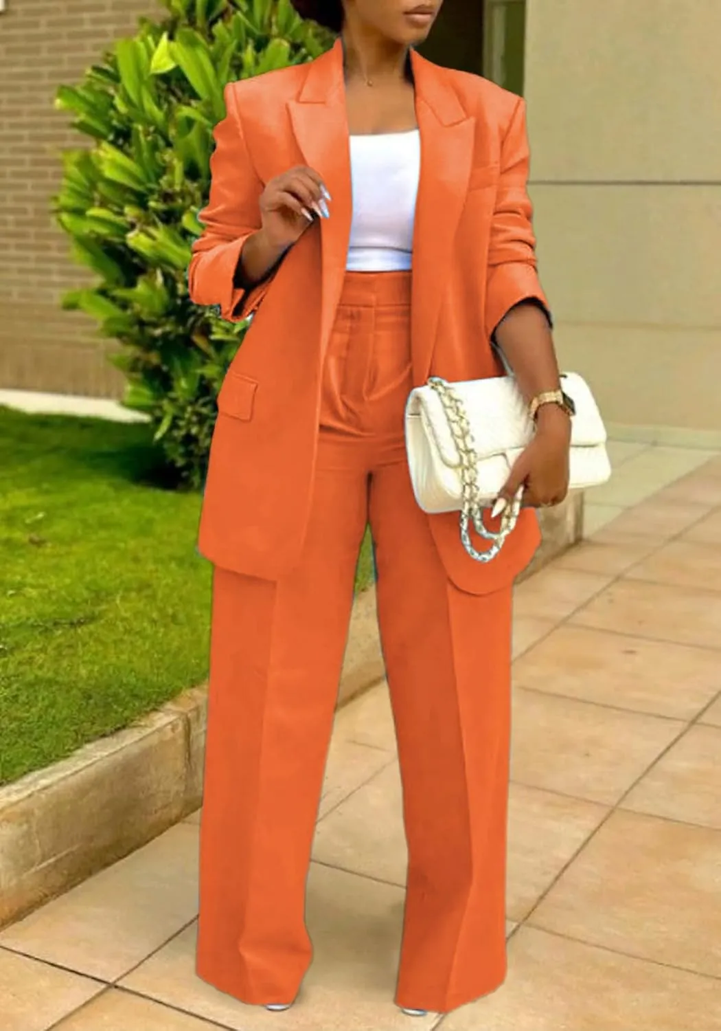 HuiSiFang Women's Business Casual Suits 2 Piece Dressy Blazer and Loose Straight Leg Pants Set