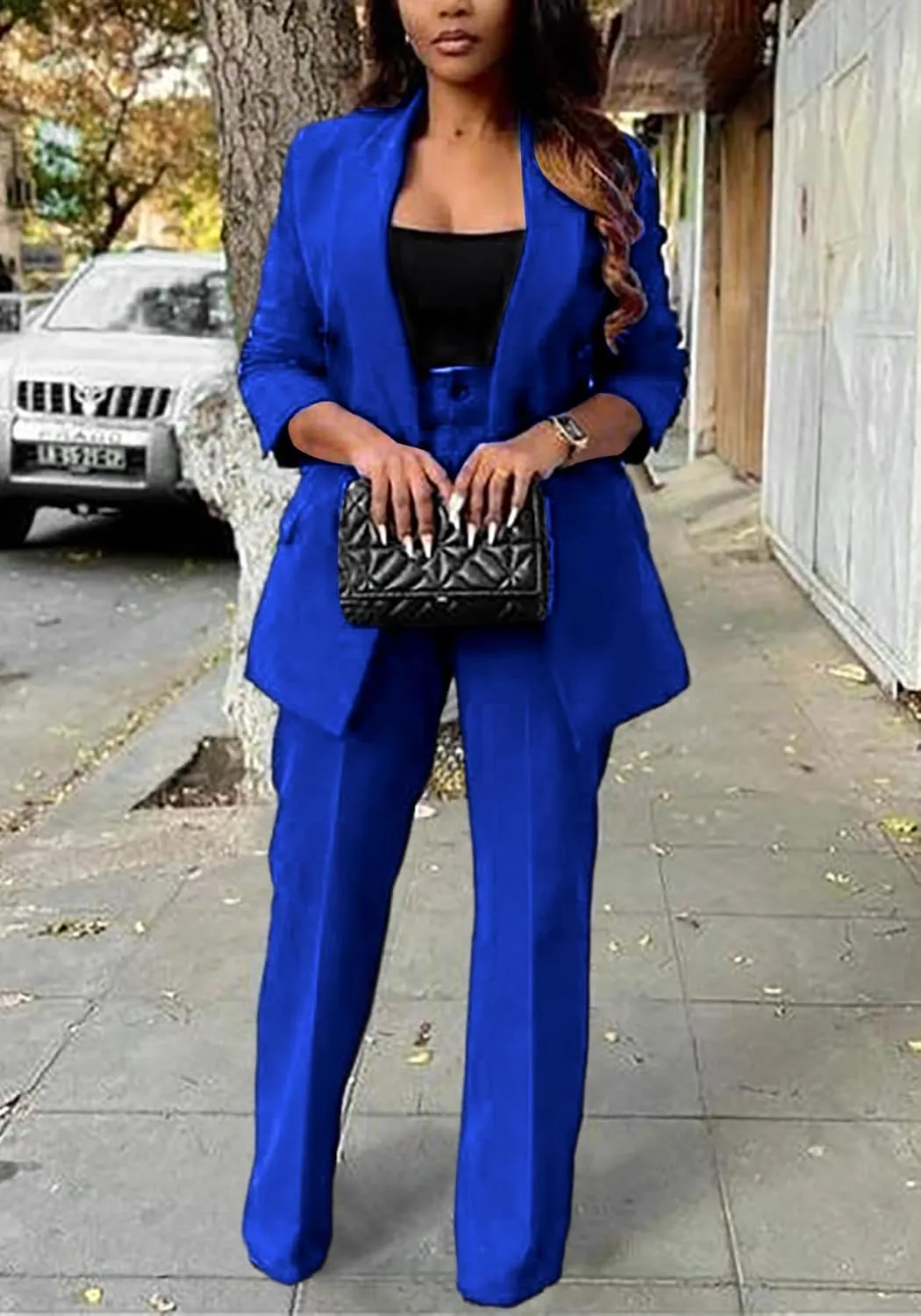 HuiSiFang Women's Business Casual Suits 2 Piece Dressy Blazer and Loose Straight Leg Pants Set