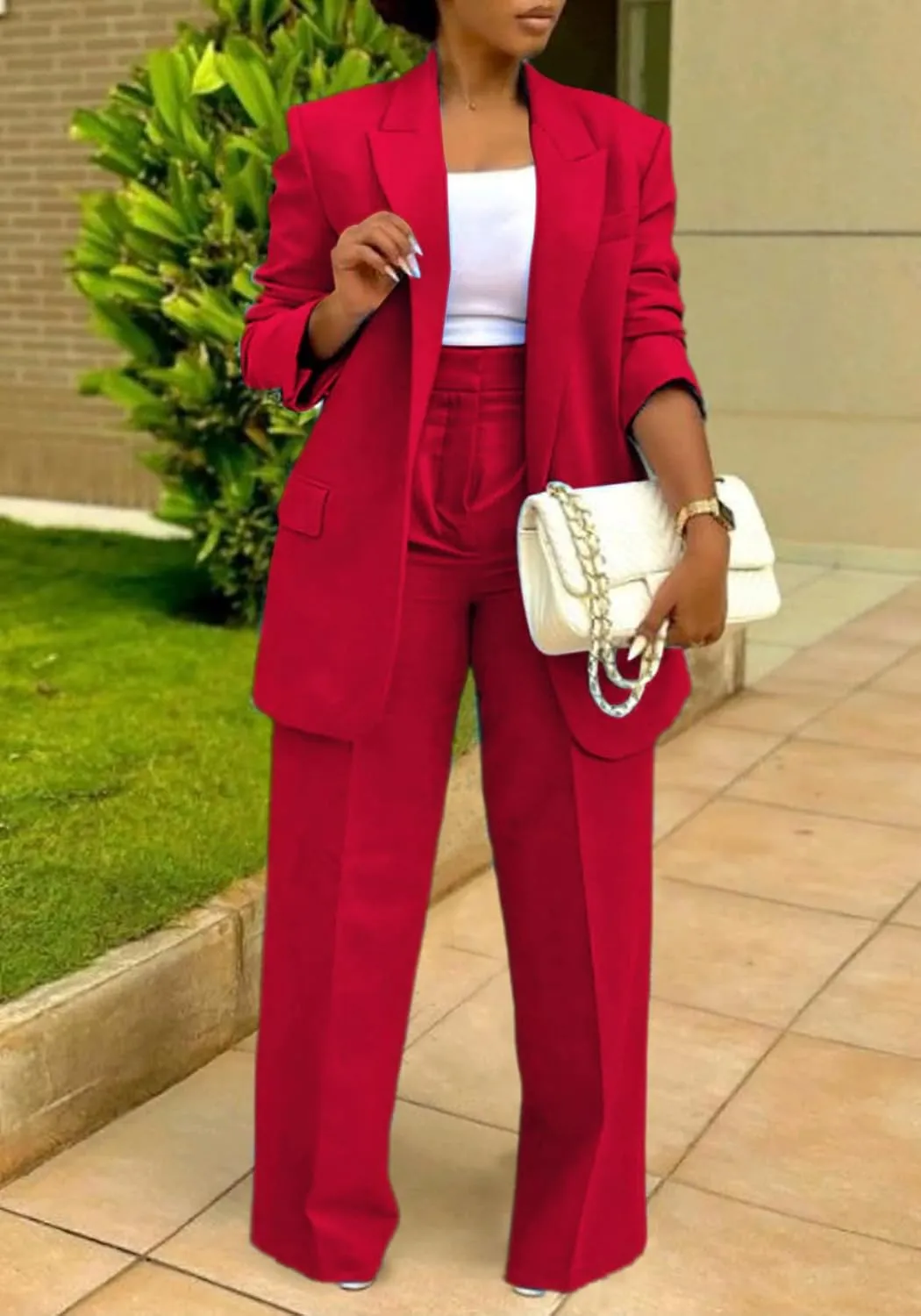 HuiSiFang Women's Business Casual Suits 2 Piece Dressy Blazer and Loose Straight Leg Pants Set