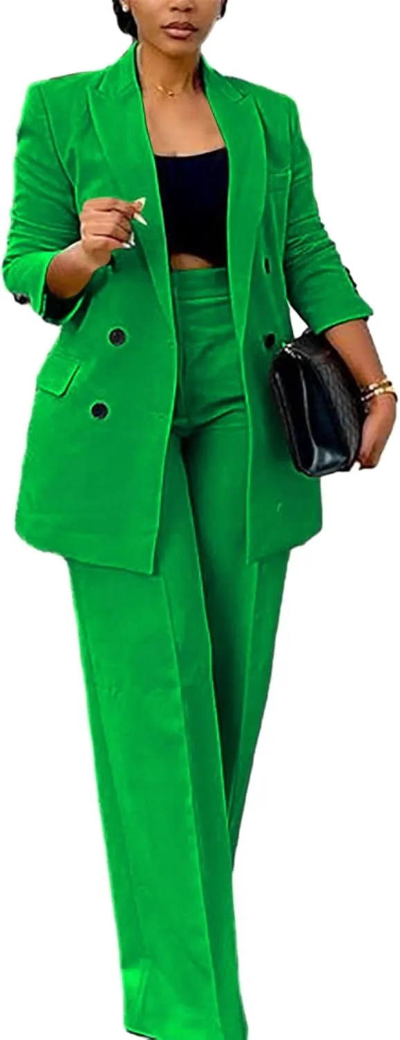 HuiSiFang Women's Business Casual Suits 2 Piece Dressy Blazer and Loose Straight Leg Pants Set