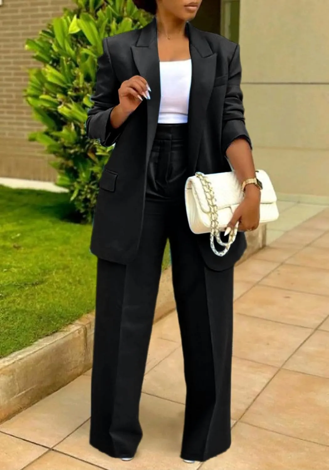 HuiSiFang Women's Business Casual Suits 2 Piece Dressy Blazer and Loose Straight Leg Pants Set