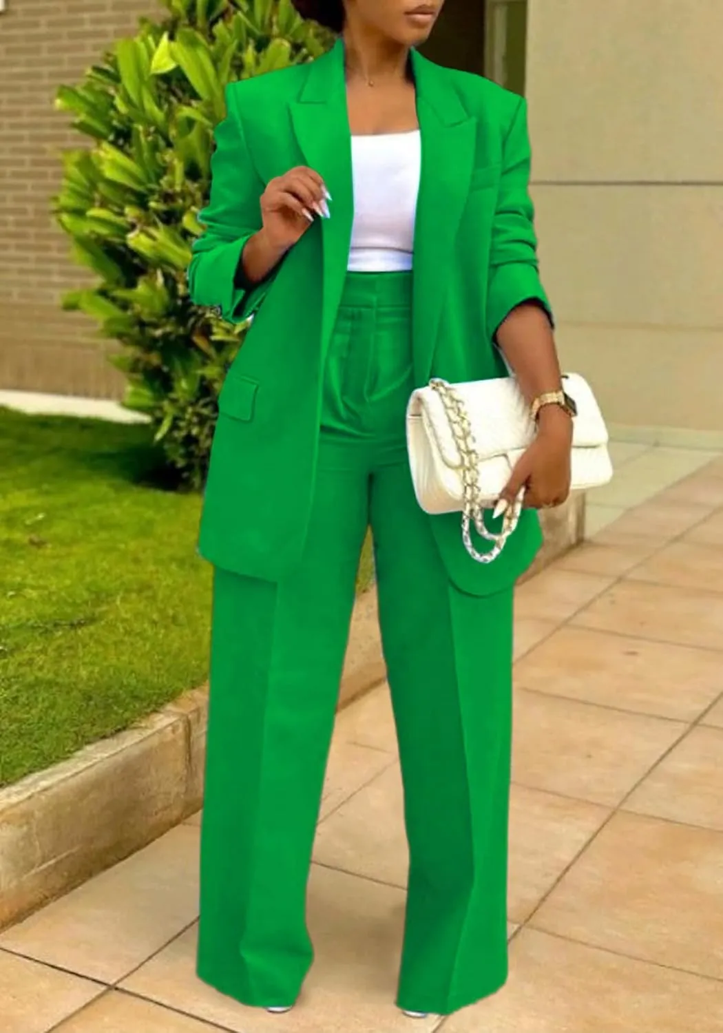 HuiSiFang Women's Business Casual Suits 2 Piece Dressy Blazer and Loose Straight Leg Pants Set