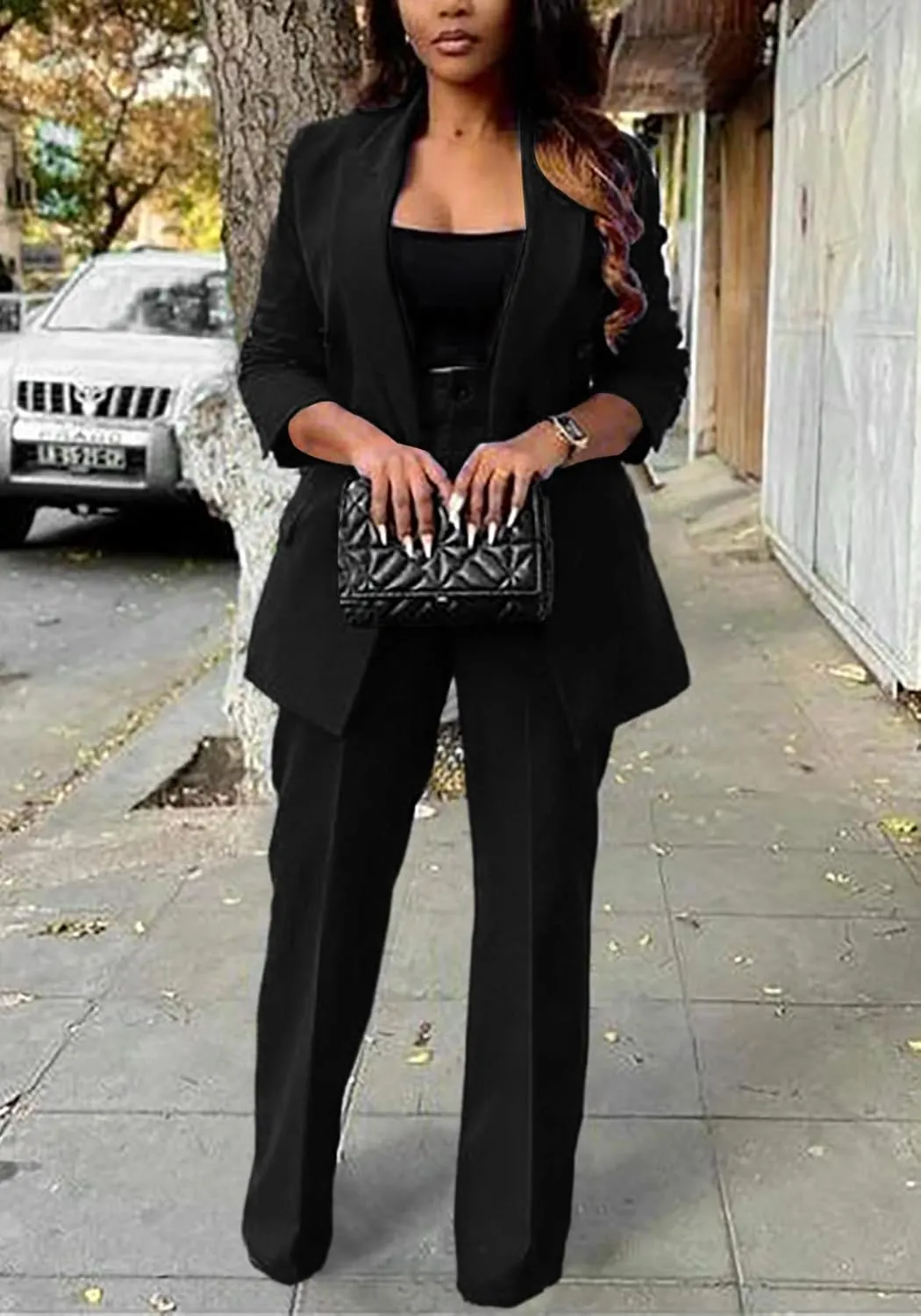HuiSiFang Women's Business Casual Suits 2 Piece Dressy Blazer and Loose Straight Leg Pants Set