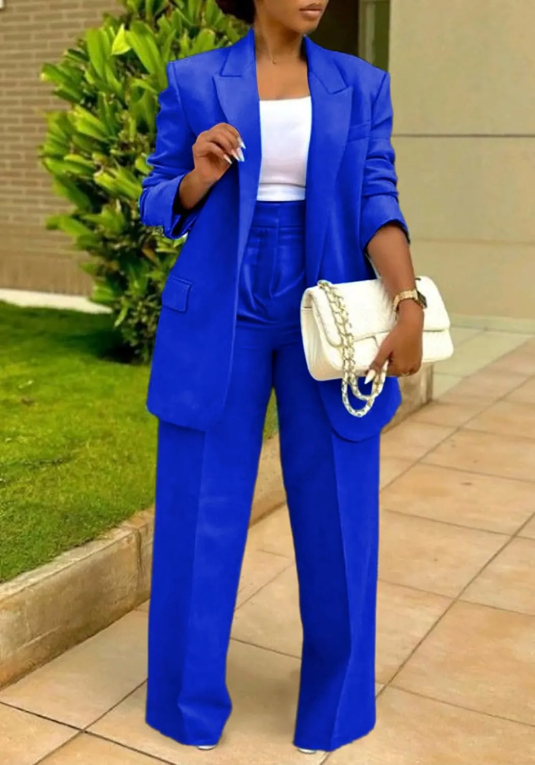 HuiSiFang Women's Business Casual Suits 2 Piece Dressy Blazer and Loose Straight Leg Pants Set