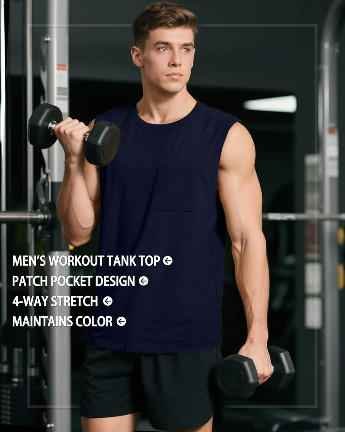 Huukeay 3 Pack Cotton Men's Big and Tall Sleeveless Tank Tops Muscle Shirts Gym Casual Workout Tees with Pocket