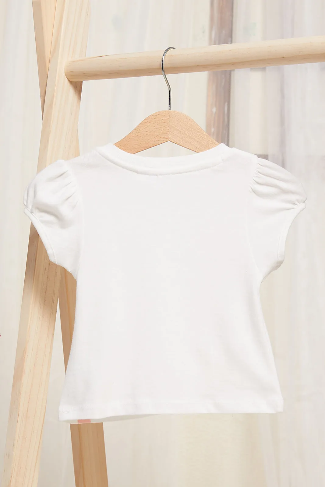 Infant Girls Ivory 3D Floral Embellished T-Shirt