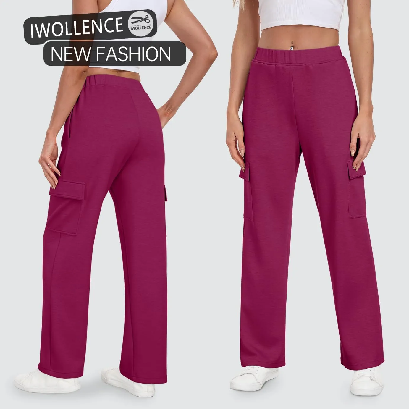 IWOLLENCE Womens Cargo Sweatpants Baggy Wide Straight Leg Sweats Pants with Pockets