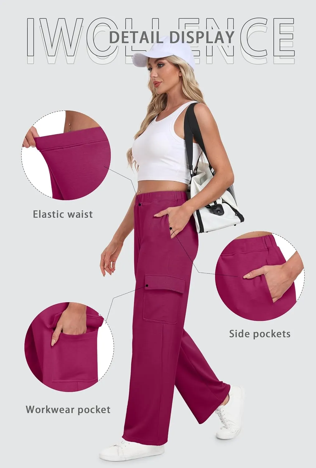 IWOLLENCE Womens Cargo Sweatpants Baggy Wide Straight Leg Sweats Pants with Pockets