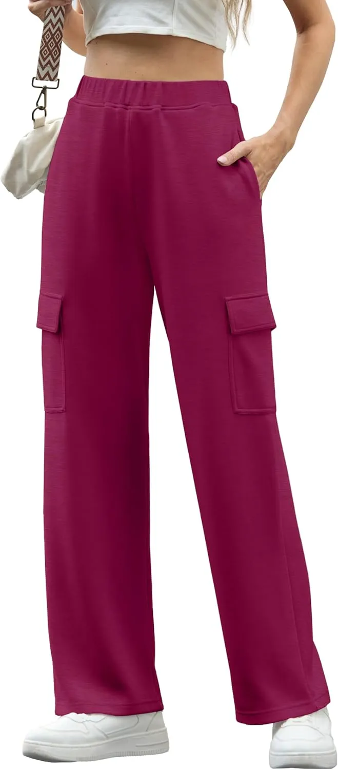 IWOLLENCE Womens Cargo Sweatpants Baggy Wide Straight Leg Sweats Pants with Pockets