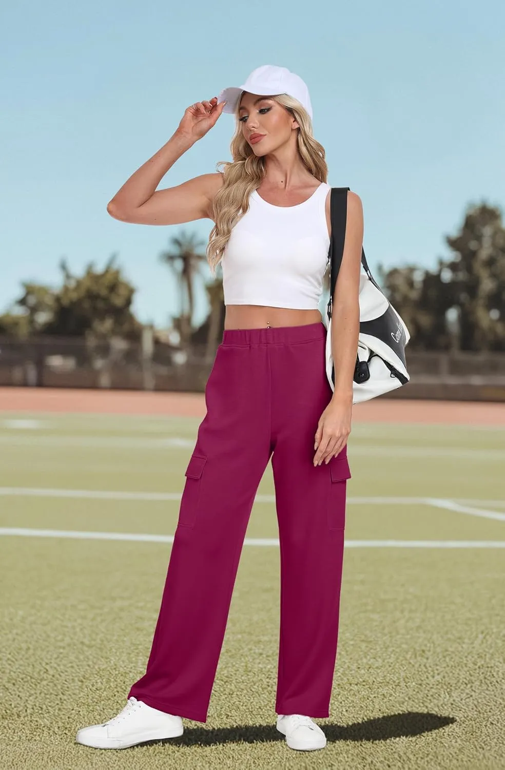 IWOLLENCE Womens Cargo Sweatpants Baggy Wide Straight Leg Sweats Pants with Pockets