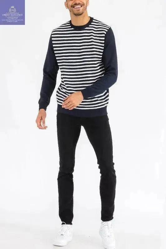 KNITTED ROUND NECK STRIPED SWEATER