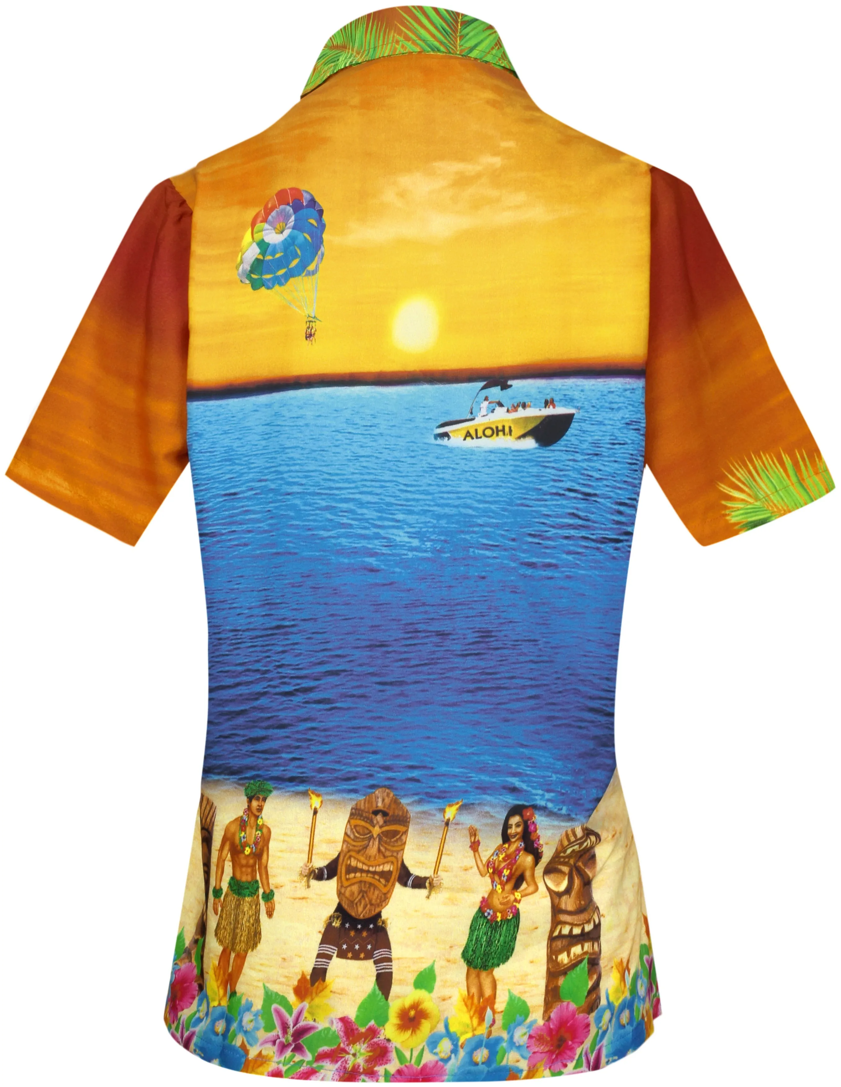 LA LEELA Women's Beach Casual Hawaiian Blouse Short Sleeve button Down Shirt Orange
