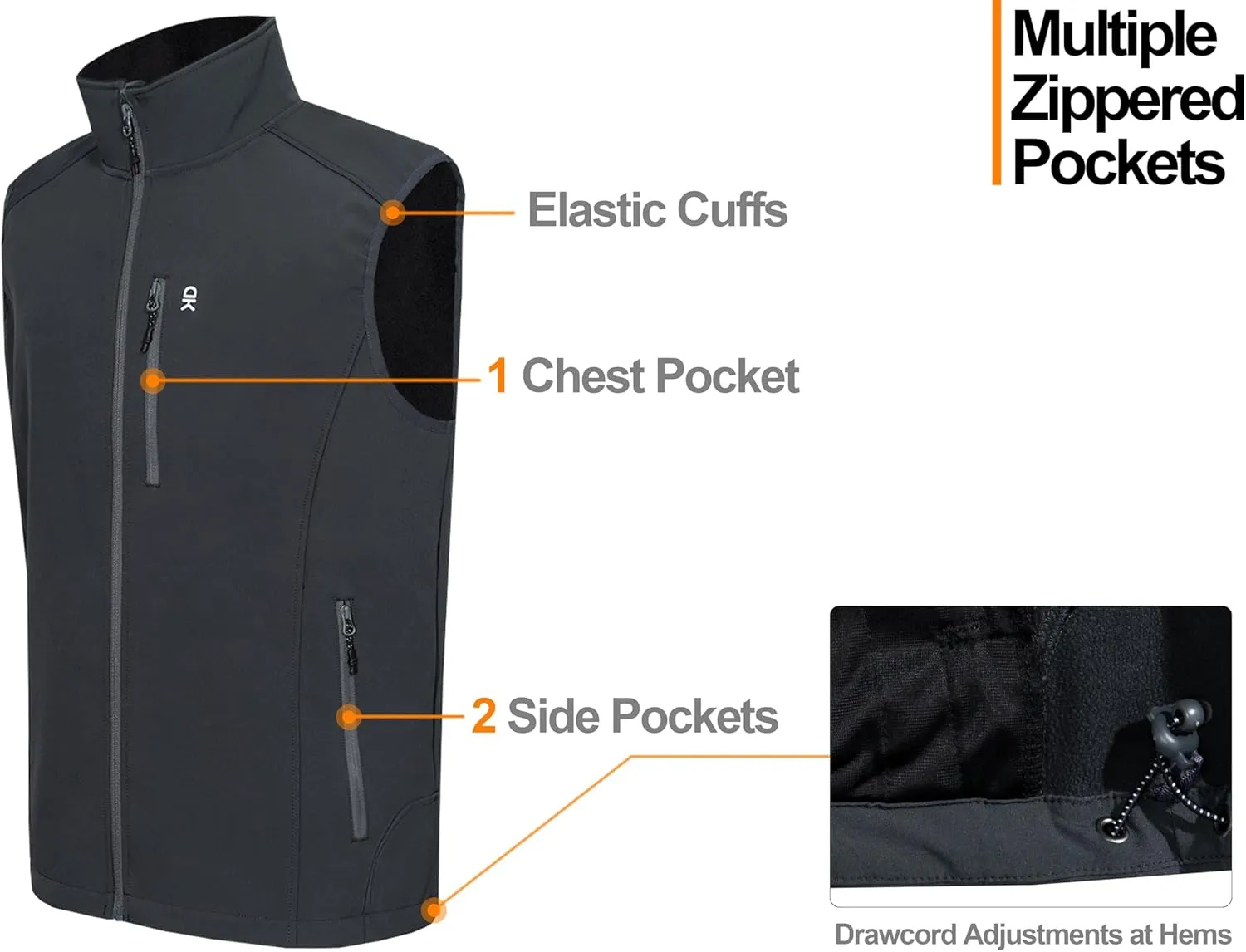 Little Donkey Andy Men's Lightweight Fleece lined Softshell Vests Windproof Sleeveless Jackets for Hiking Golf Travel