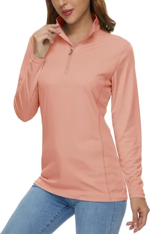 MAGCOMSEN Women's Shirts Long Sleeve 1/4 Zip UPF50  UV Sun Protection Quick Dry Workout Hiking Athletic Shirts Rash Guard