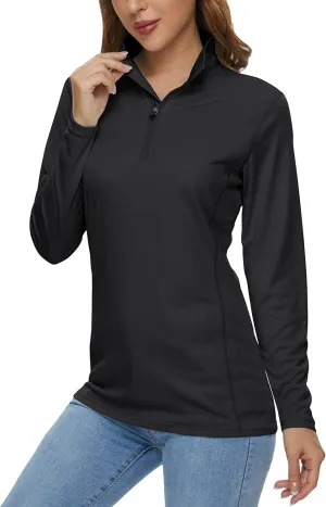 MAGCOMSEN Women's Shirts Long Sleeve 1/4 Zip UPF50  UV Sun Protection Quick Dry Workout Hiking Athletic Shirts Rash Guard