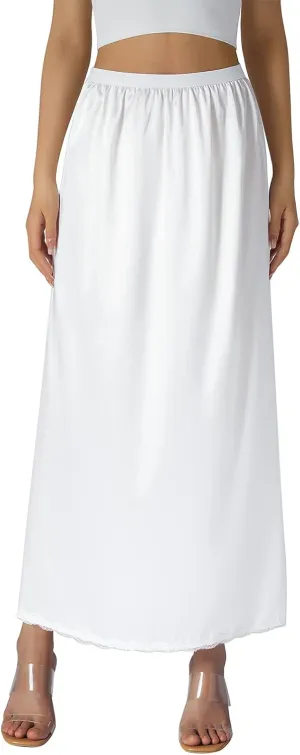 MAINESAKA Women's Half Slips Elastic Waist Satin Underskirt Lace Trim Slip Skirt for Under Dresses Anti Static Half Slip