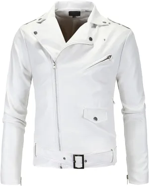 Maiyifu-GJ Men's Vintage Faux Leather Jacket Zip Up Long Sleeve Motorcycle Coat PU Lapel Lightweight Slim Fit Jackets