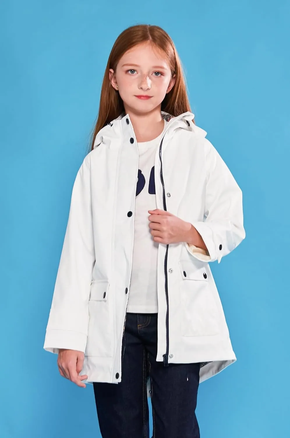 maoo garden Girls Rain Jackets Kids Waterproof Raincoat Lightweight Floral Lining Spring Windbreaker