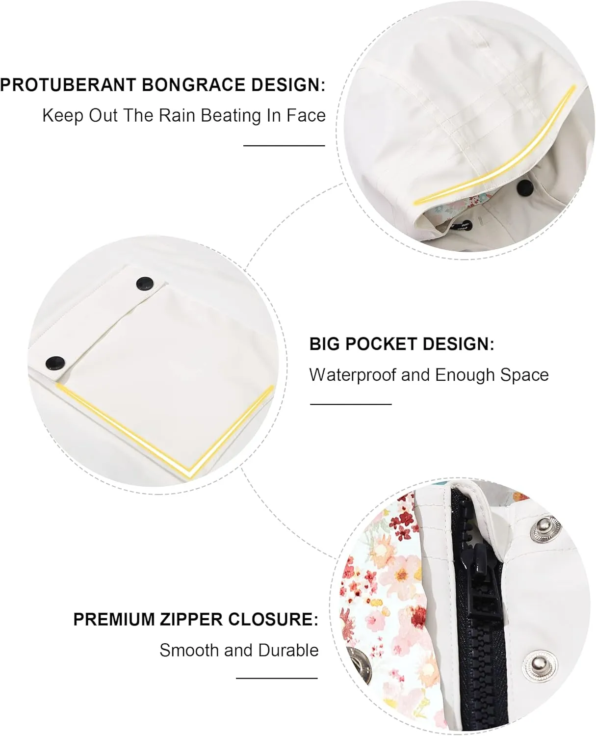 maoo garden Girls Rain Jackets Kids Waterproof Raincoat Lightweight Floral Lining Spring Windbreaker