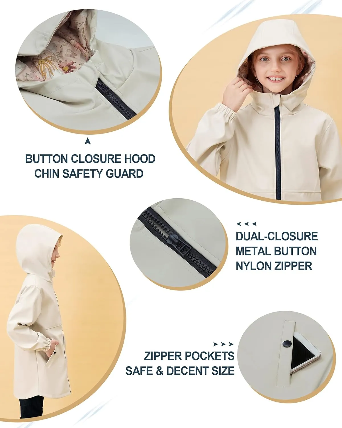 maoo garden Girls Rain Jackets Kids Waterproof Raincoat Lightweight Floral Lining Spring Windbreaker