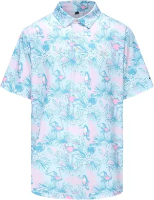 MAZEL Moisture Wicking Golf Polo Shirts for Men Dry Fit Performance Print Short Sleeve Golf Shirts