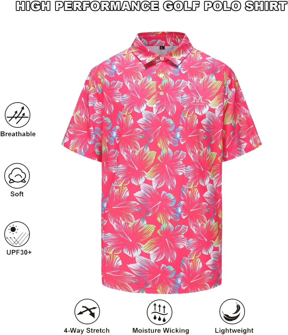 MAZEL Moisture Wicking Golf Polo Shirts for Men Dry Fit Performance Print Short Sleeve Golf Shirts
