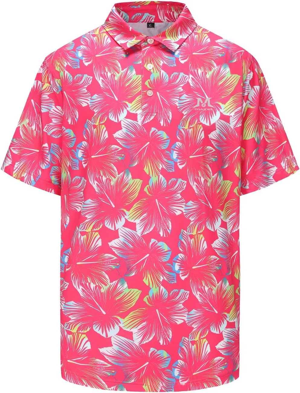 MAZEL Moisture Wicking Golf Polo Shirts for Men Dry Fit Performance Print Short Sleeve Golf Shirts