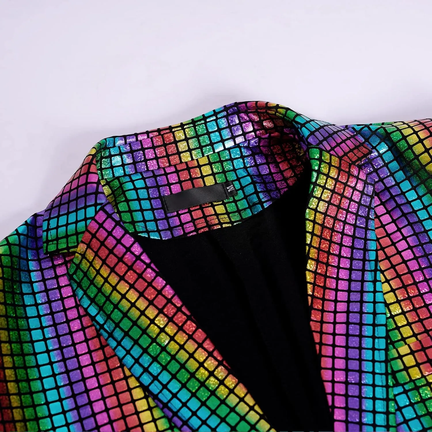 Men's 70s Disco Outfit Sequin Suit Set Metallic Shiny Jacket Slim Fit Pants Party Costume