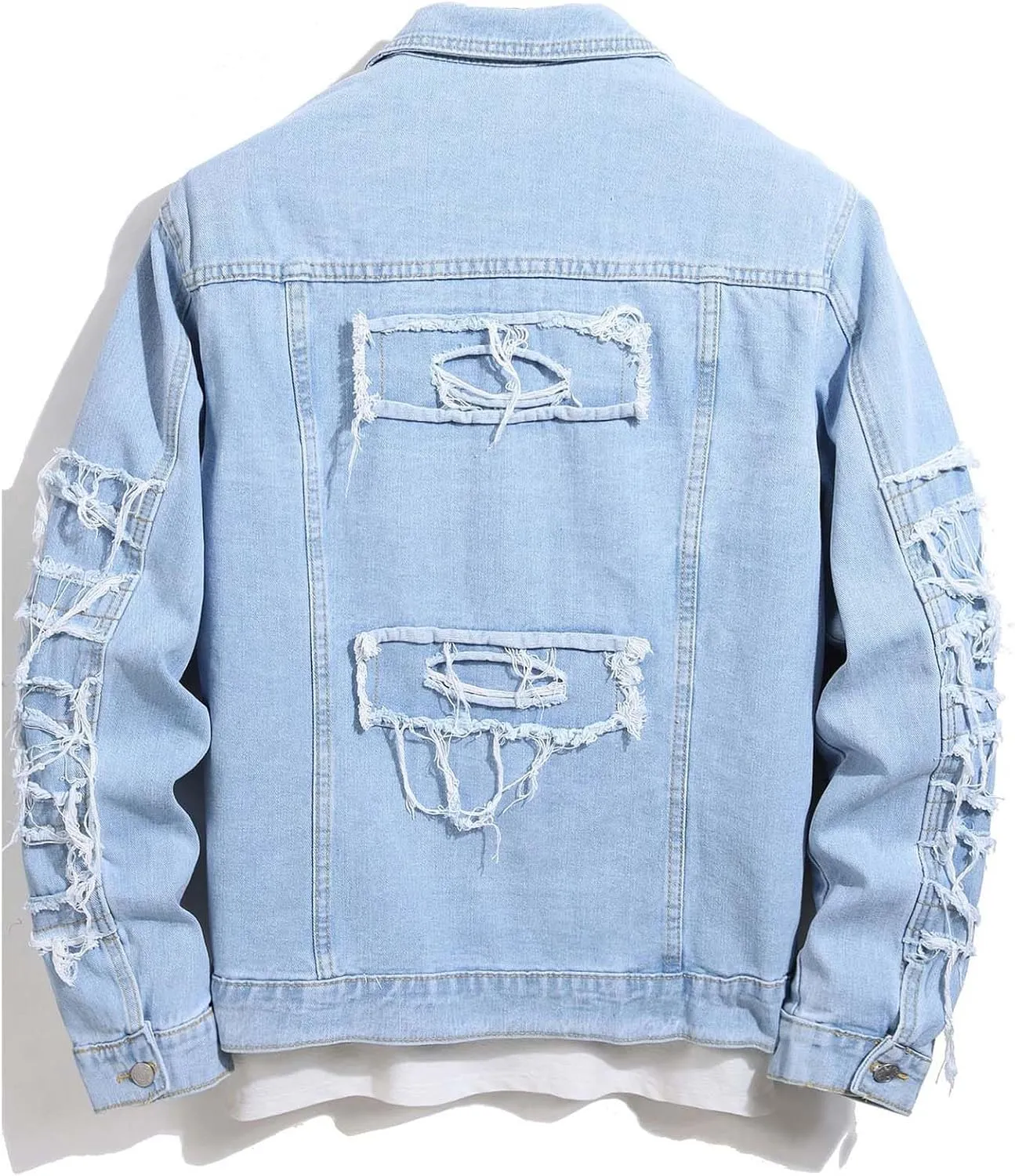 Men's Denim Jacket Ripped Slim Jean Jacket Streetwear Coat