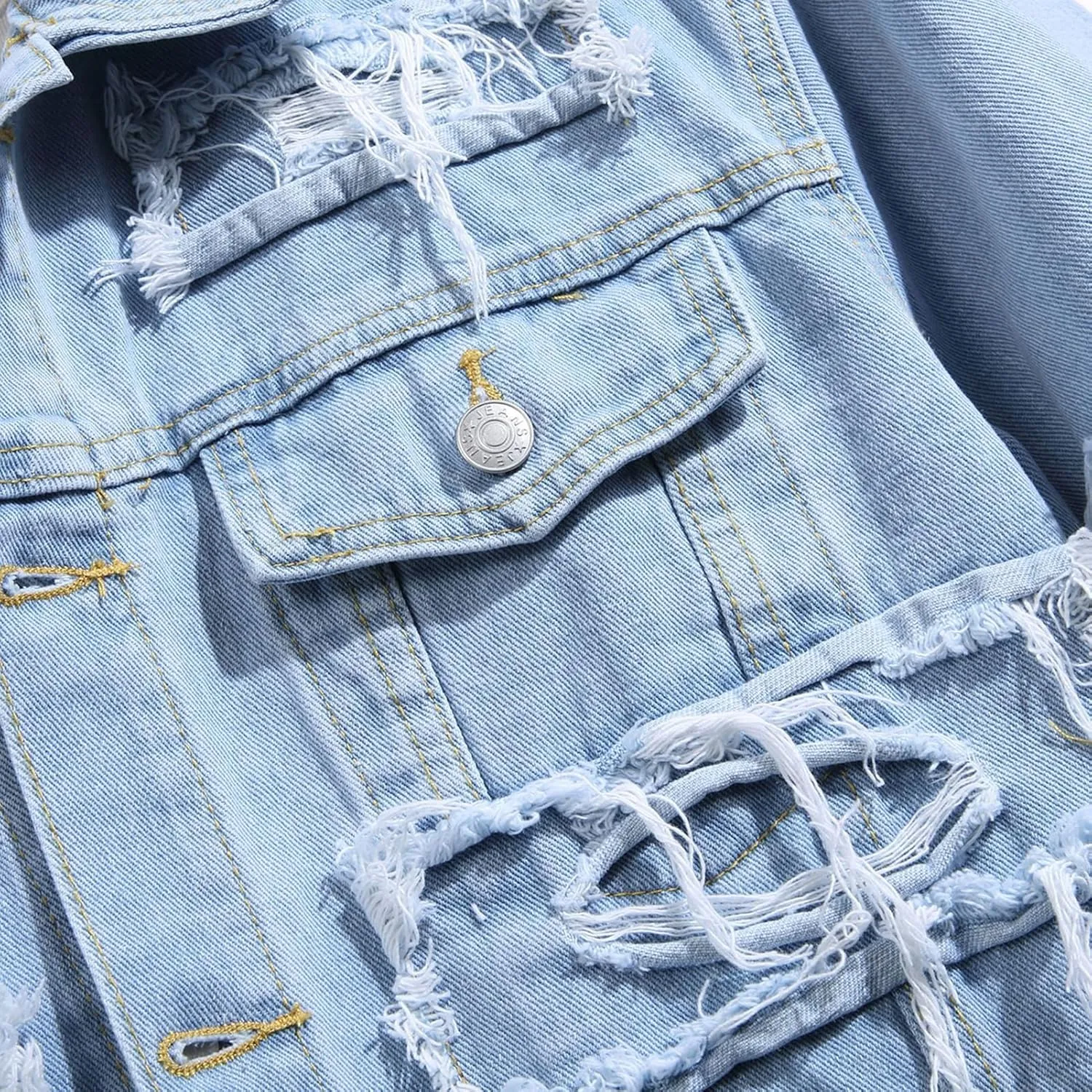 Men's Denim Jacket Ripped Slim Jean Jacket Streetwear Coat