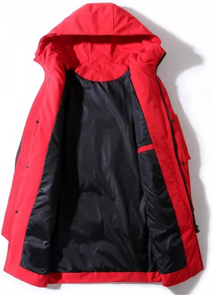 Men's Down Jacket Winter Casual Thick Warm Pockets Hooded Long Down Coat Parka