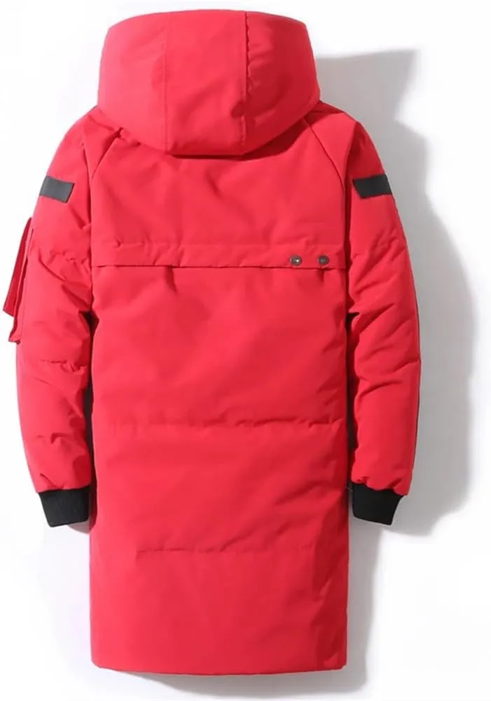 Men's Down Jacket Winter Casual Thick Warm Pockets Hooded Long Down Coat Parka