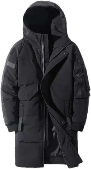 Men's Down Jacket Winter Casual Thick Warm Pockets Hooded Long Down Coat Parka