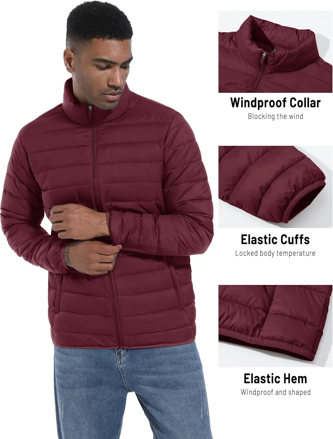 Mens Lightweight Puffer Jackets Warm Puffy Winter Down Jacket Windproof Water Repellent Quilted Coat