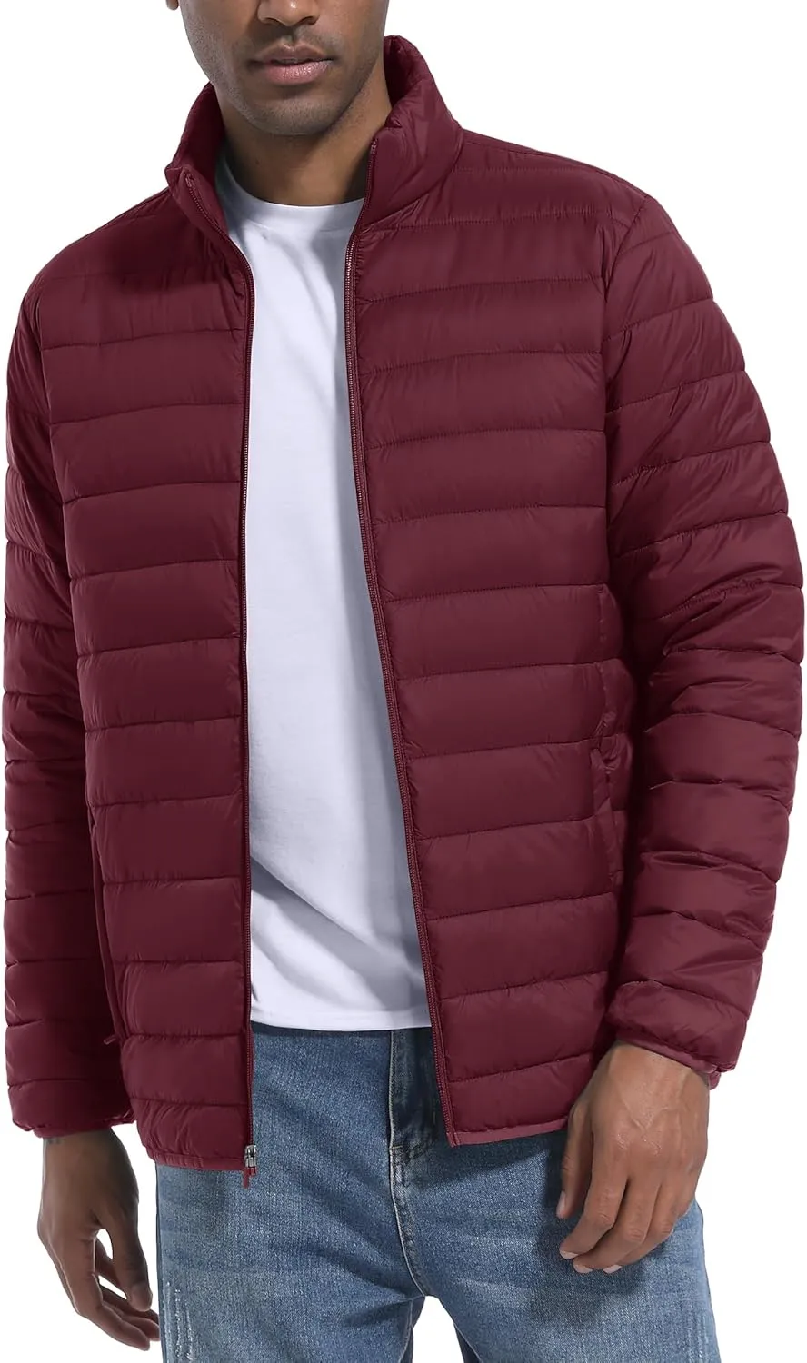 Mens Lightweight Puffer Jackets Warm Puffy Winter Down Jacket Windproof Water Repellent Quilted Coat
